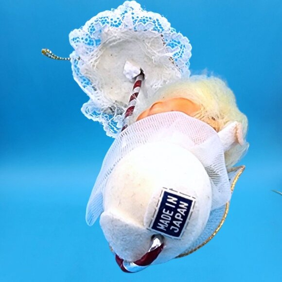Pixie Angel Ornament Tulle Wings Parasol Lace Trim 1960s Japan Sleepy Eyes - Picture 8 of 9